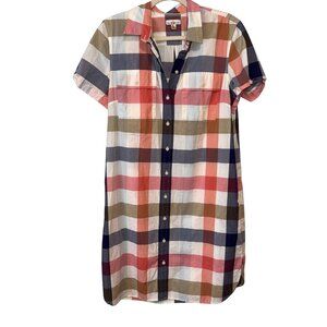 L.L.Bean Signature Womens Plaid Button-Down Shirt Dress Size L Multicolor Cotton